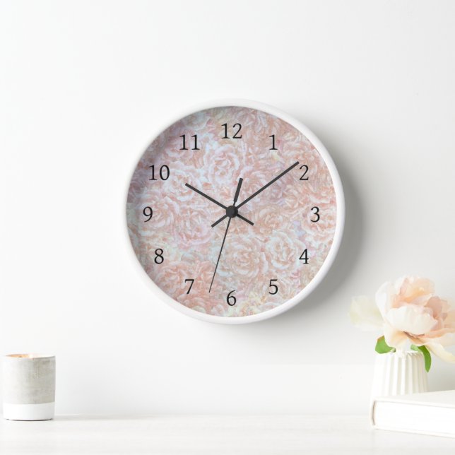 Vintage roses in cream  - floral pattern     clock (Home)