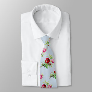 vintage roses in soft power  blue  tie