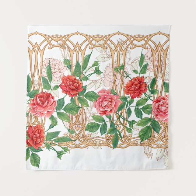 Vintage Roses in Wicker Basket Pattern. Tapestry (Front)