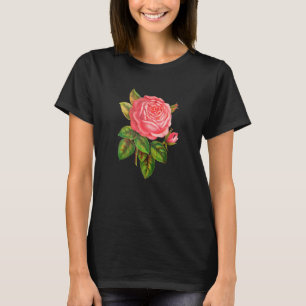 Vintage Roses La Reine Flower Botanical Specimen T-Shirt