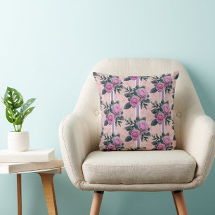 Vintage Roses Lavender Ribbons Lace Cushion