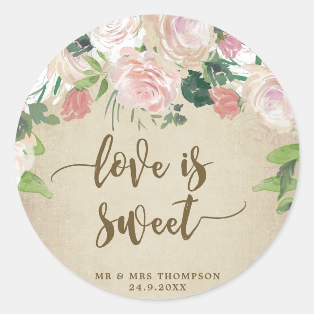 vintage roses love is sweet favor sticker (Front)