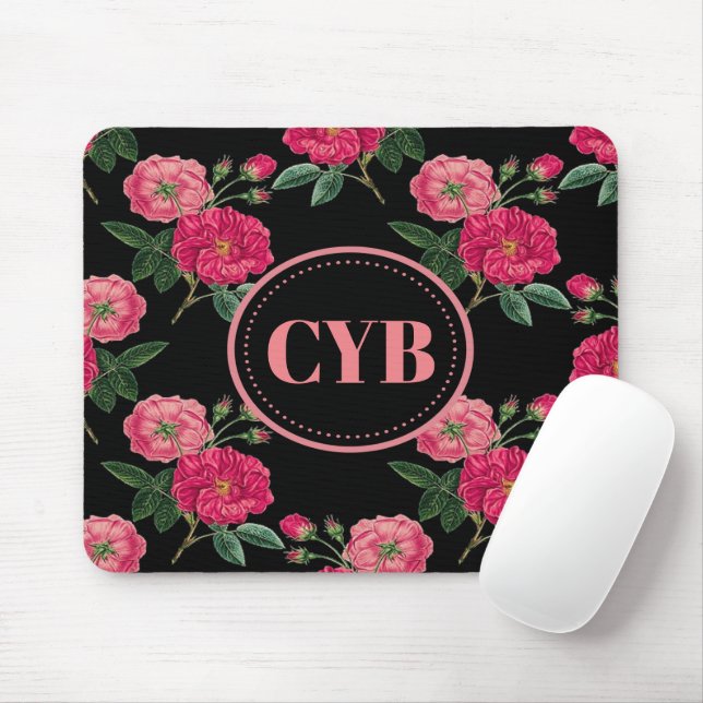 Vintage Roses Monogram Mouse Pad (With Mouse)