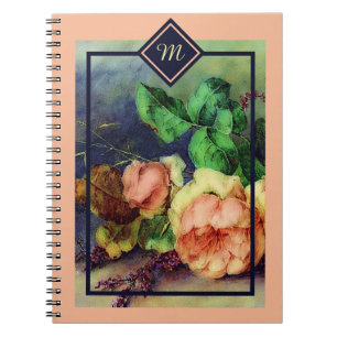 Vintage roses monogram notebook