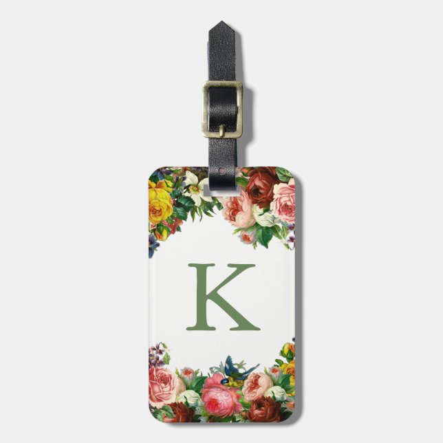 Vintage Roses Monogrammed Luggage Tag (Front Vertical)
