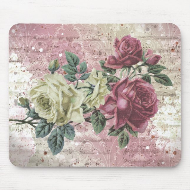 Vintage Roses Music Notes Mouse Mat (Front)