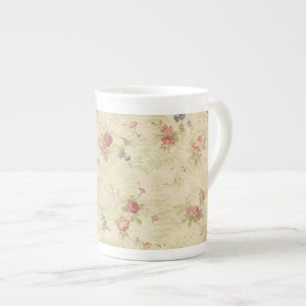 Vintage Roses old distressed fabric pattern Bone China Mug