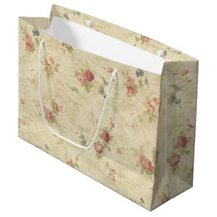 Vintage Roses old distressed fabric pattern Large Gift Bag