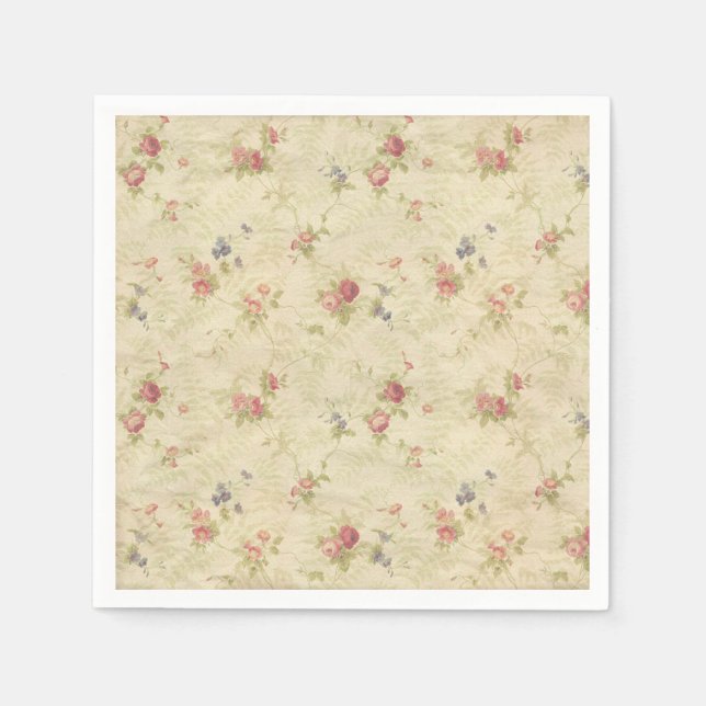 Vintage Roses old distressed fabric pattern Napkin (Front)