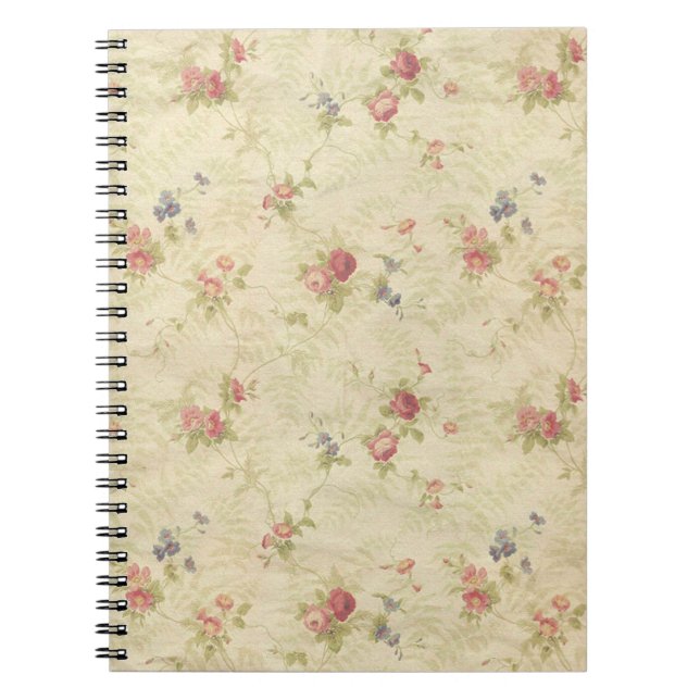 Vintage Roses old distressed fabric pattern Notebook (Front)