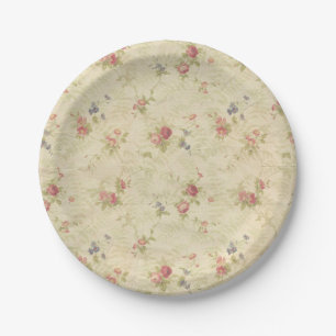 Vintage Roses old distressed fabric pattern Paper Plate