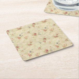 Vintage Roses old distressed fabric pattern Square Paper Coaster