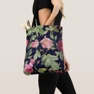 Vintage Roses On A Dark Blue Velvet Design Tote Bag