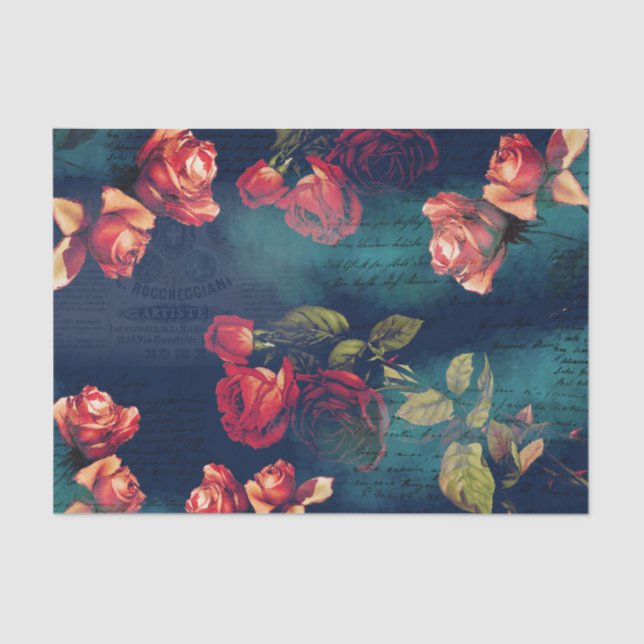 Vintage Roses on Dark Ephemera Tissue Paper (Front)