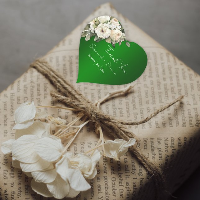 Vintage Roses on Emerald Boho Wedding Heart Sticker (Creator Uploaded)