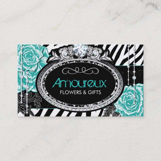 Vintage Roses on Zebra Business Cards (Front)