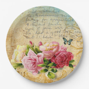 Vintage Roses Paper Plate