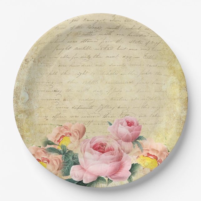 Vintage Roses Paper Plate (Front)