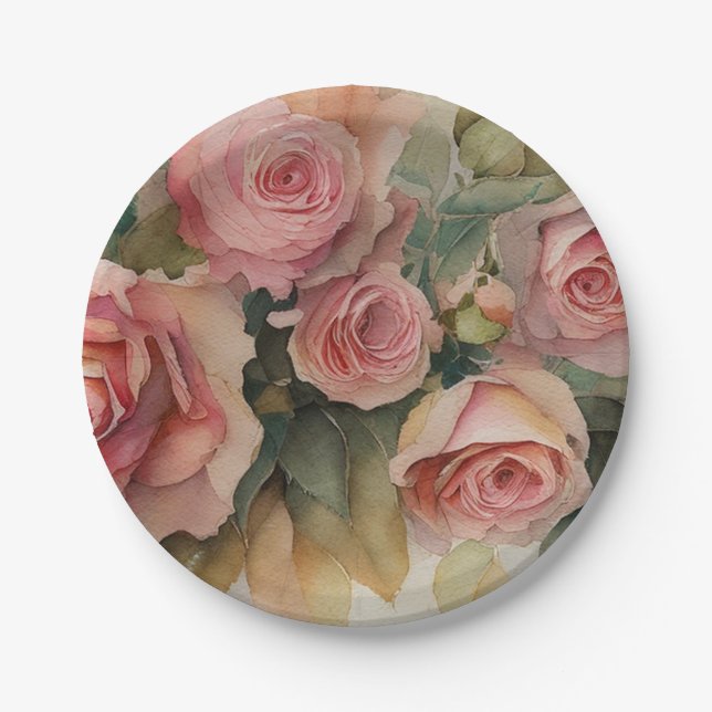 Vintage Roses Paper Plate (Front)