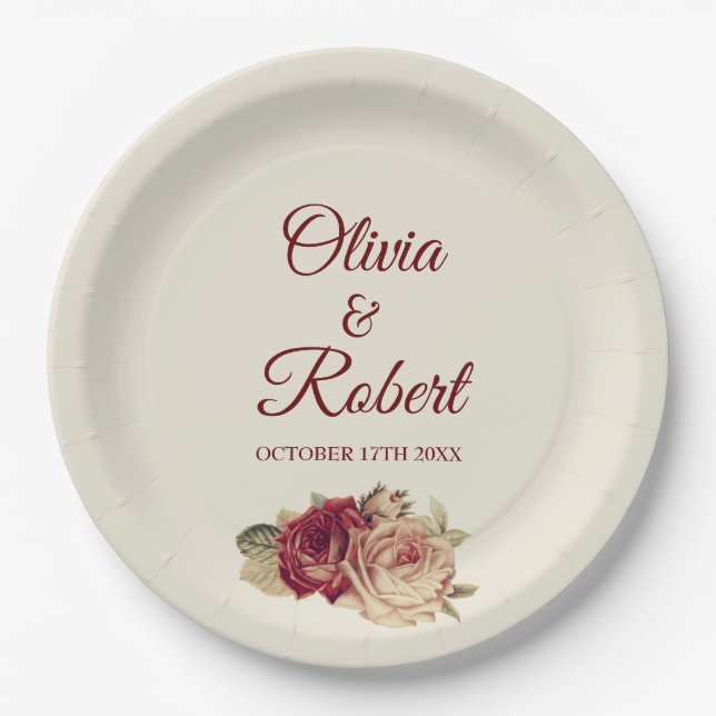 Vintage Roses Paper Plate (Front)