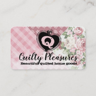 Vintage roses patchwork quilt quilting seamstress business card