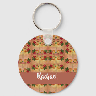 Vintage roses pattern key ring