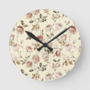 Vintage roses pattern round clock