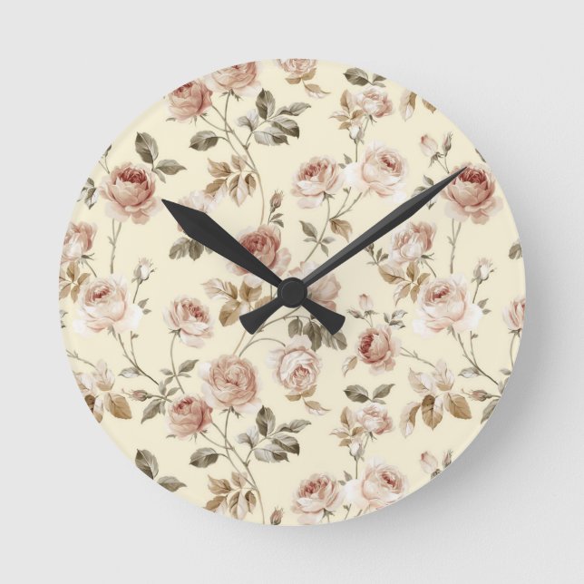 Vintage roses pattern round clock (Front)