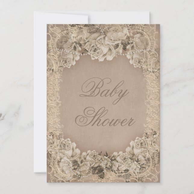 Vintage Roses Pearls and Lace Baby Shower Invitation (Front)