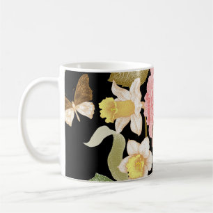Vintage Roses Peonies: Black Floral Pattern Coffee Mug