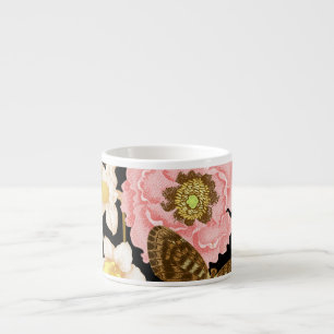 Vintage Roses Peonies: Black Floral Pattern Espresso Cup