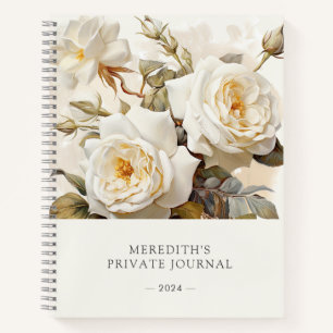 Vintage Roses Personalised Antique White Floral Notebook