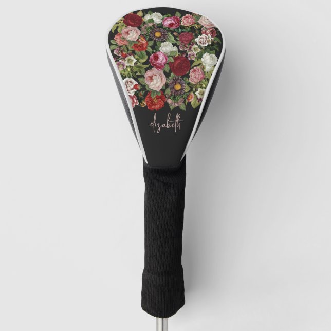 Vintage Roses Personalised Golf Head Cover (Front)