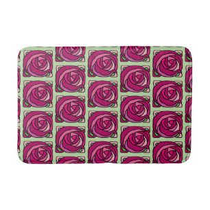Vintage Roses Pink and Green floral pattern Bath Mat