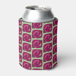 Vintage Roses Pink and Green floral pattern Can Cooler