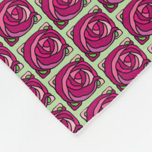 Vintage Roses Pink and Green floral pattern Fleece Blanket