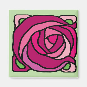 Vintage Roses Pink and Green floral pattern Magnet