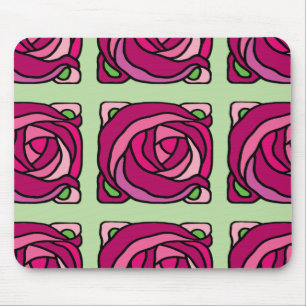 Vintage Roses Pink and Green floral pattern Mouse Mat