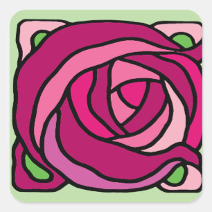 Vintage Roses Pink and Green floral pattern Square Sticker