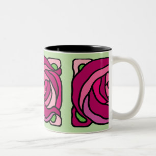 Vintage Roses Pink and Green floral pattern Two-Tone Coffee Mug