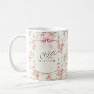 Vintage Roses Pink Bow Personalised Coquette Coffee Mug