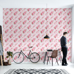 Vintage Roses Pink Bows Wallpaper
