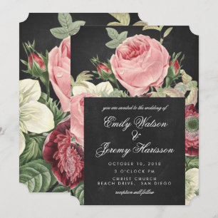 Vintage Roses Pink Chalkboard Wedding Invitation