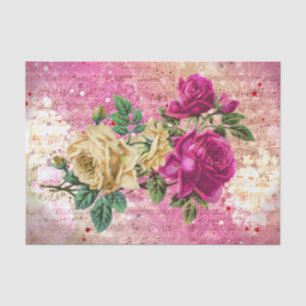 Vintage Roses Pink Cream Decoupage Tissue Paper