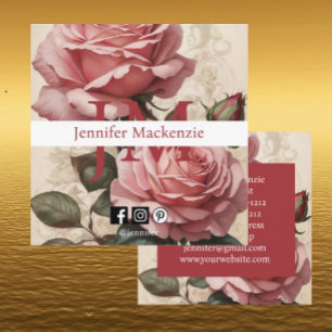 Vintage Roses Pretty Pink  Square Business Card