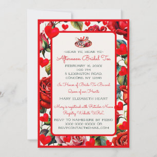 Vintage Roses Queen of Hearts Bridal Afternoon Tea Invitation