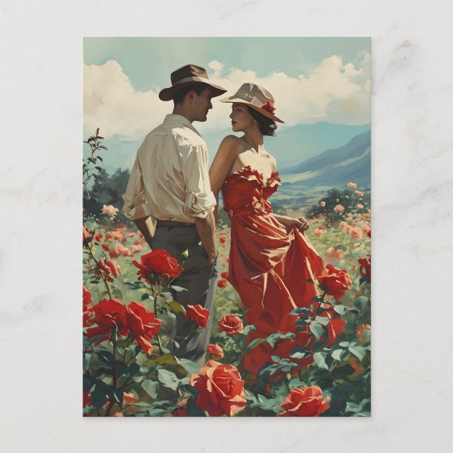 Vintage Roses Romance Postcard (Front)