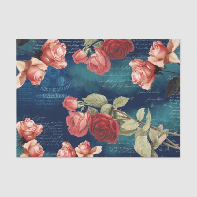 Vintage Roses Romantic Dark Tissue Paper (Front)