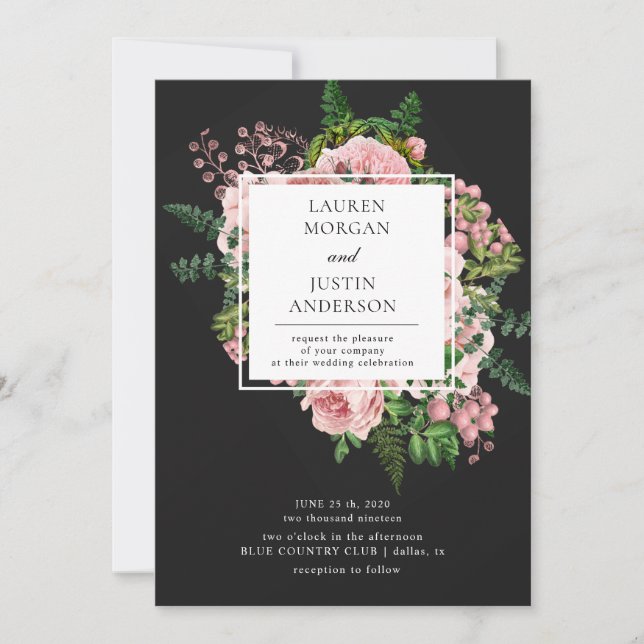 Vintage roses romantic wedding invitation (Front)