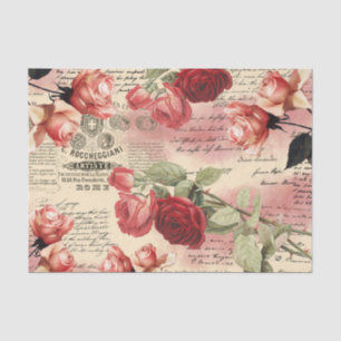 Vintage Roses Script Pink Blush Ephemera Tissue Paper